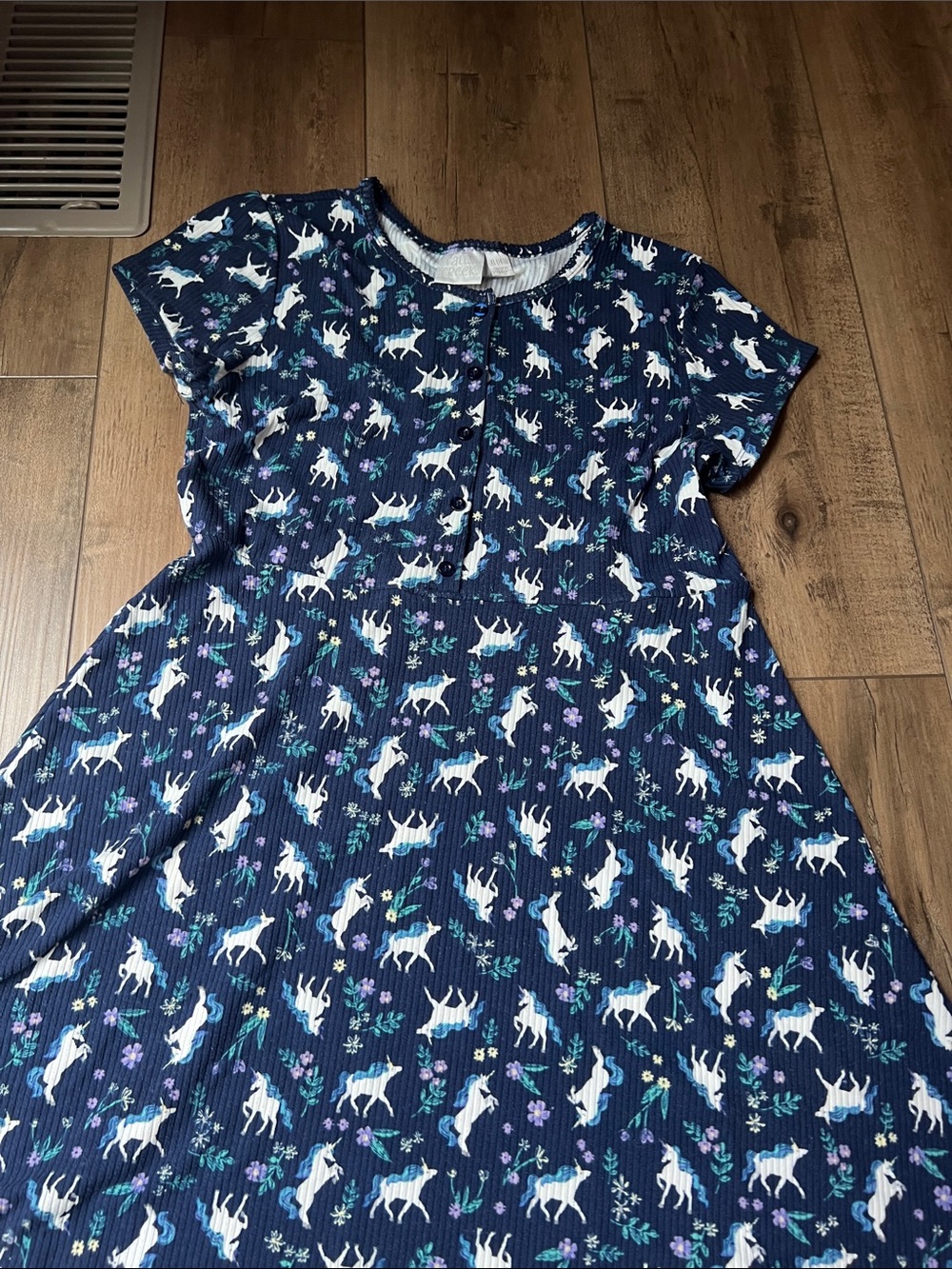 Falls Creek Navy Unicorn Floral Short Sleeve A-Line Dress